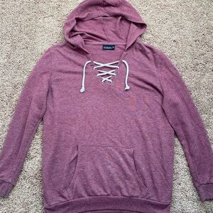 Red Lightweight Hoodie With White Lace Up